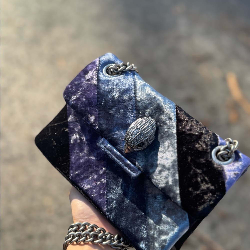 KURT GEIGER Elegant Black and Blue Velvet Women's Bag